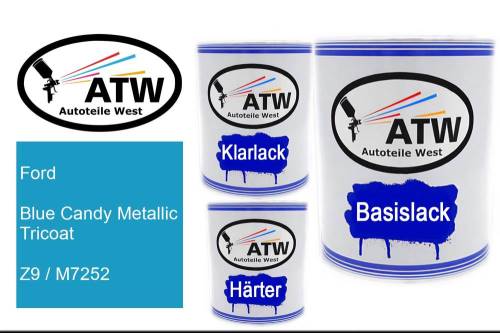 Ford, Blue Candy Metallic Tricoat, Z9 / M7252: 1L Lackdose + 1L Klarlack + 500ml Härter - Set, von ATW Autoteile West.